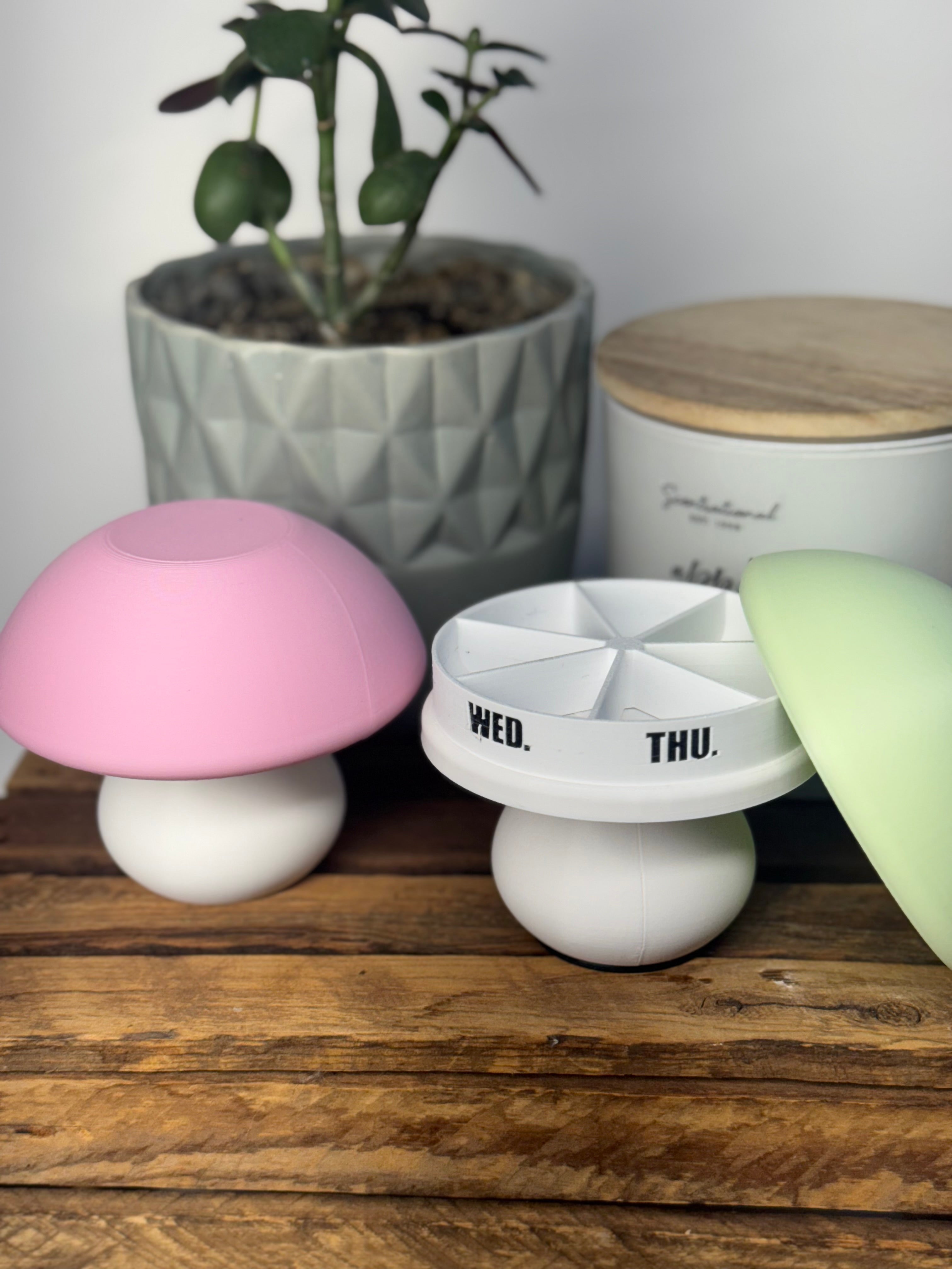 Mushroom Pill Organizer: 7-Day Weekly Vitamin Case with Weighted Base