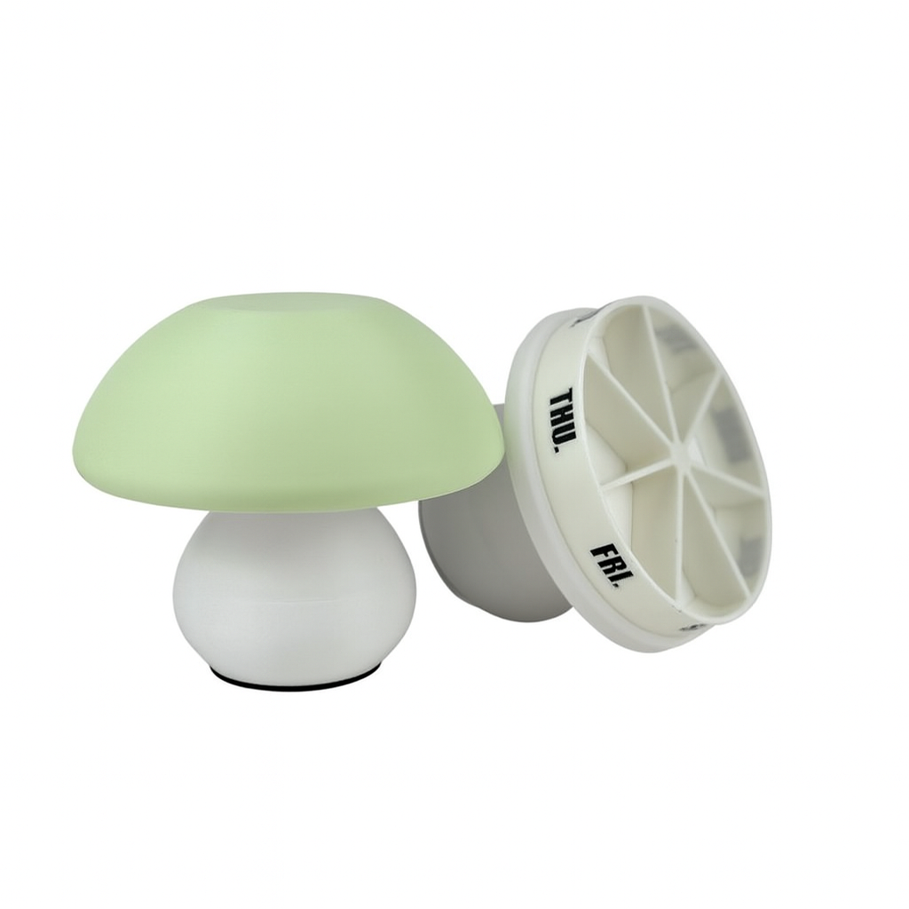 Mushroom Pill Organizer: 7-Day Weekly Vitamin Case with Weighted Base