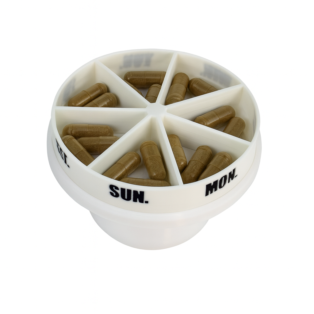 Mushroom Pill Organizer: 7-Day Weekly Vitamin Case with Weighted Base